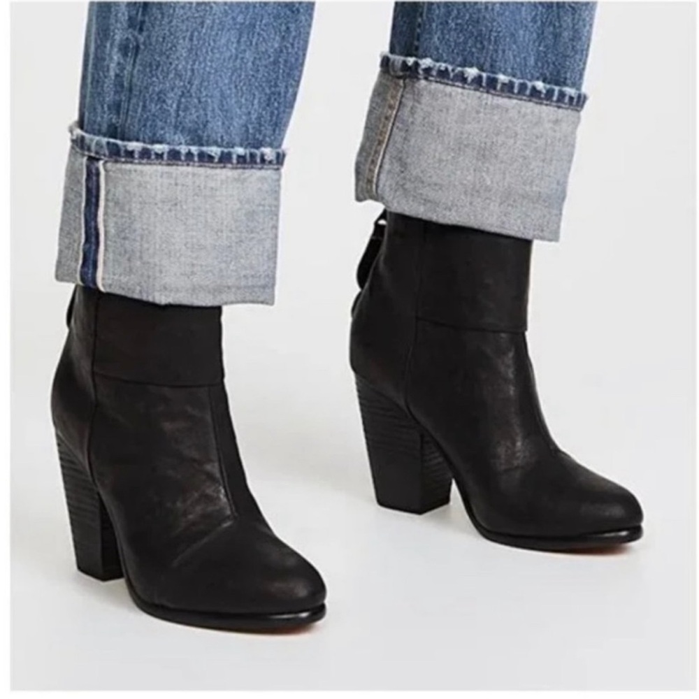 Rag & Bone Newbury Black Leather Ankle Boots Size 10